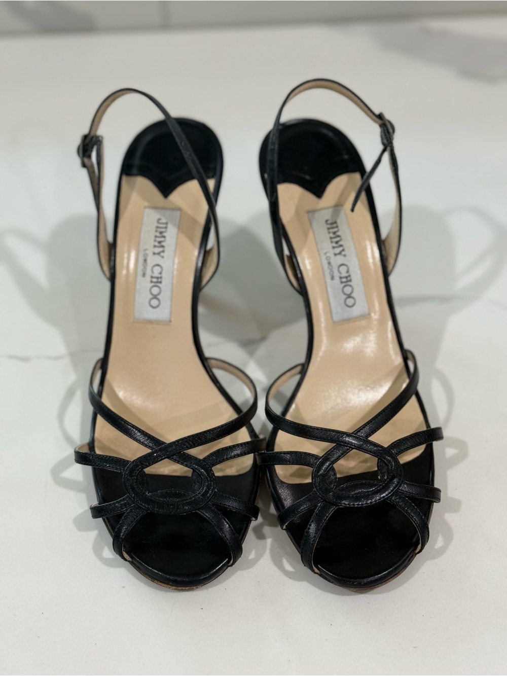 Jimmy Choo Black Strappy Open-Toe Slingback Heels